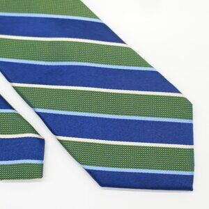 Nautica Blue Green White Striped Woven‎ Silk Tie